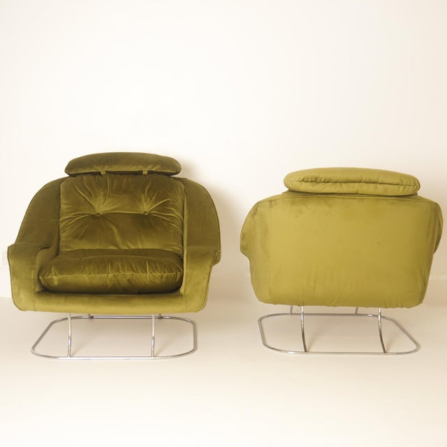 1970s Set of Green Velvet Armchairs, 1970s For Sale - Image 5 of 8