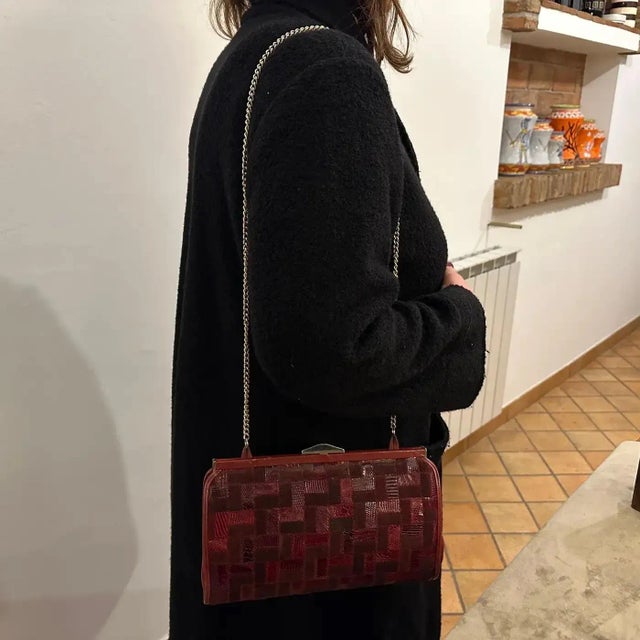 Burgundy 1960s Red Leather and Brass Shoulder-Bag by Niki Milano For Sale - Image 8 of 13