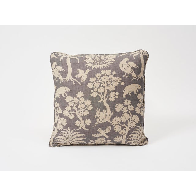 Schumacher Woodland Silhouette Print Double-Sided Linen Pillow in Steel For Sale In Charlotte - Image 6 of 7