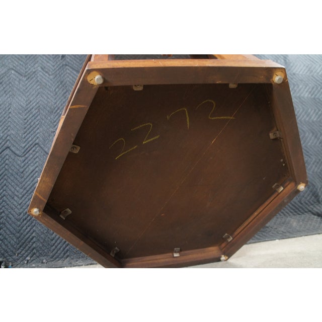 Brown Vintage Walnut Burl Hexagon Side Accent Table W Glass Insert For Sale - Image 8 of 10