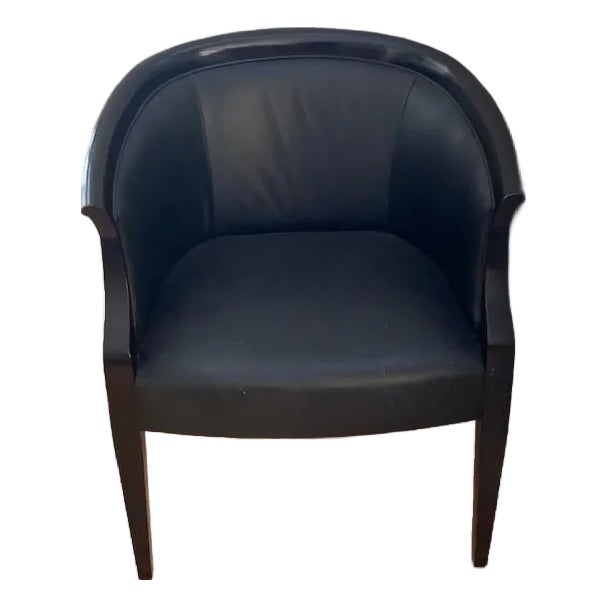 1990s HBF Landmark Solid Wood and Top Grain Black Leather Lounge Chair For Sale
