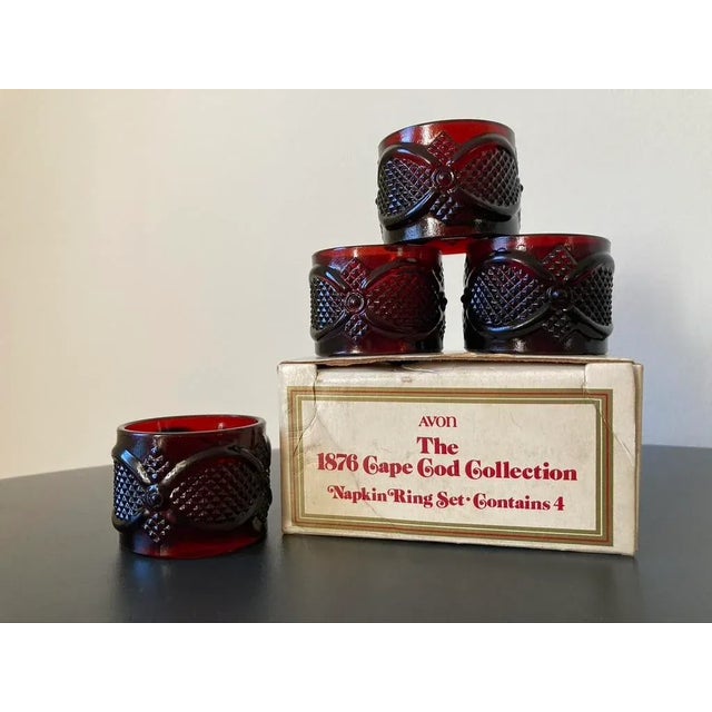 Regency Ruby Red Art Glass Napkin Rings- Set of 4 For Sale - Image 10 of 12