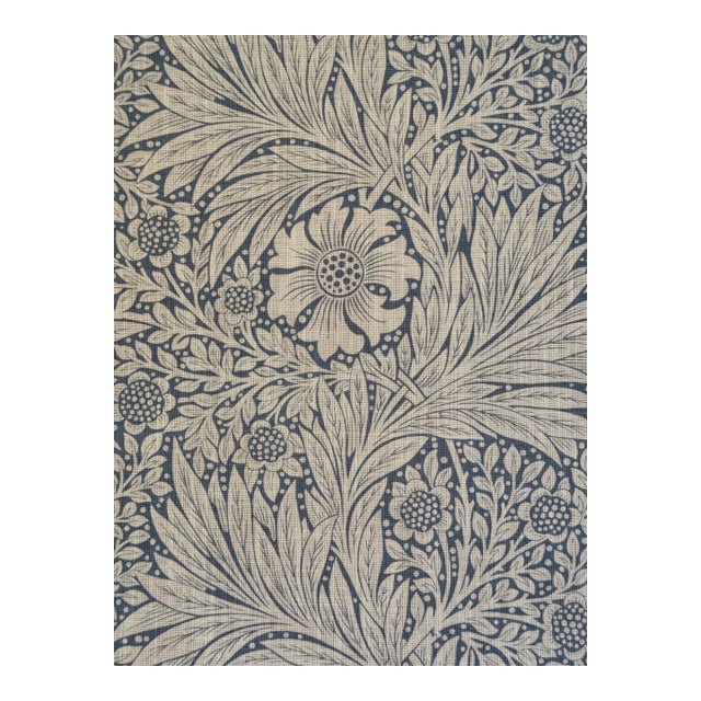 William Morris Fabric 'Marigold 1 5/8 Yards China Blue/Ivory Linen Blend For Sale