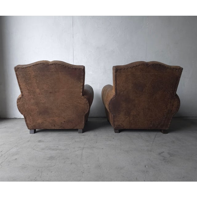 French Style Patinated Leather Lounge Chairs by Restoration Hardware For Sale In Las Vegas - Image 6 of 15