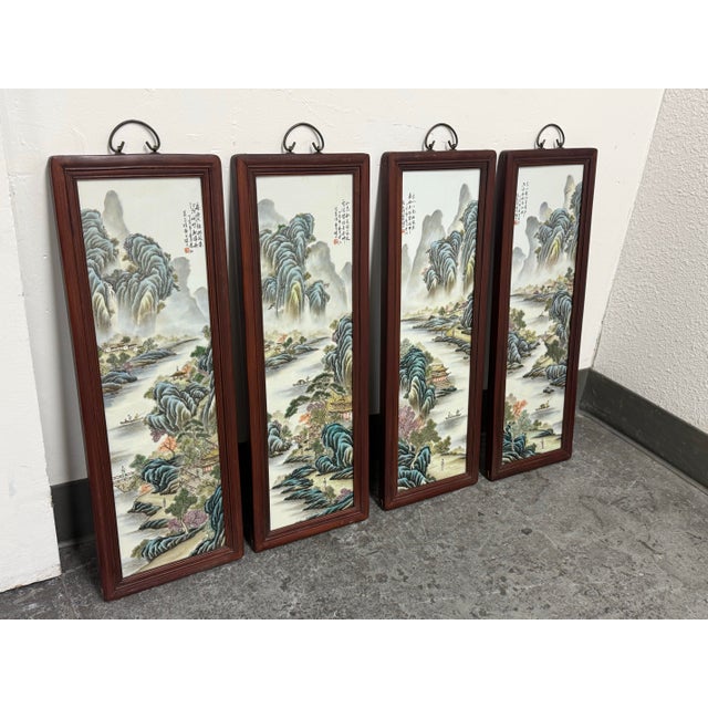 Chinese Vintage Chinese Porcelain Landscape Wall Panels, Set of Four For Sale - Image 3 of 12