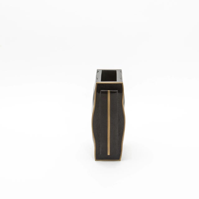 Kifu Paris Modern Quilted Vase in Black Shell With Brass Details by Kifu Paris For Sale - Image 4 of 6
