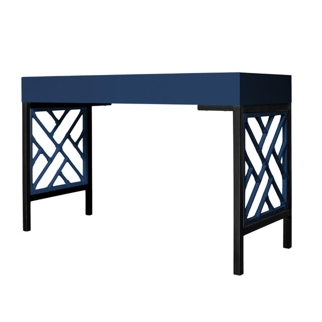 Chippendale Writing Desk - Navy For Sale In West Palm - Image 6 of 9