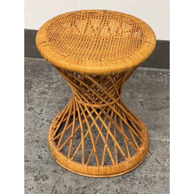 Wood Rattan Hourglass Stool, Vintage For Sale - Image 7 of 12