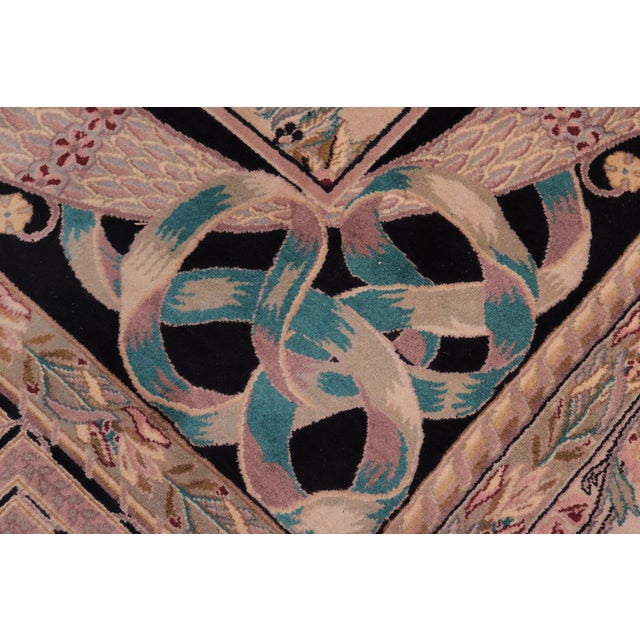 Shabby Chic Shabby Chic Medallion 1990's Pak-Persian Tan/Black Wool Rug - 9'2'' X 12'3'' For Sale - Image 3 of 9