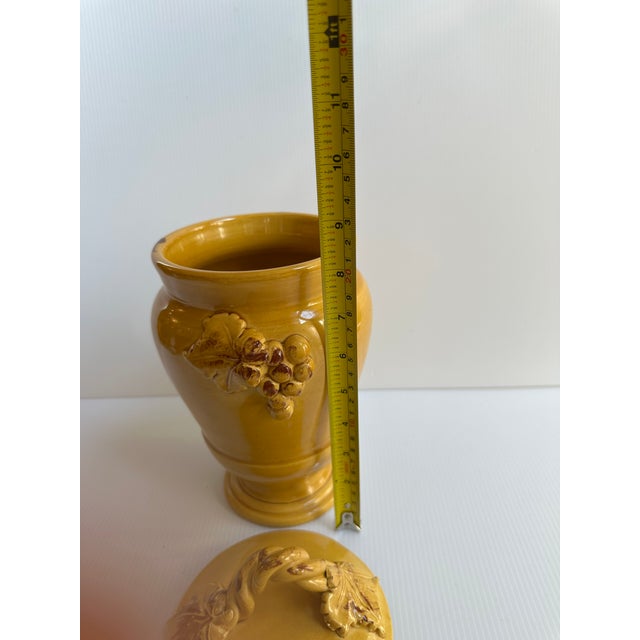 Vintage Arte Italica Ceramic "Sole Mustard" Collection 10" Tall Yellow Jar With Lid Grapes Leaves Design Made in Italy For Sale - Image 10 of 13