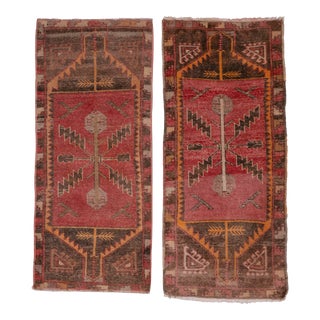 Set of 2 Piece Hand Knotted Oriental Turkish Small Area Rugs 1'7" X 3'7" For Sale