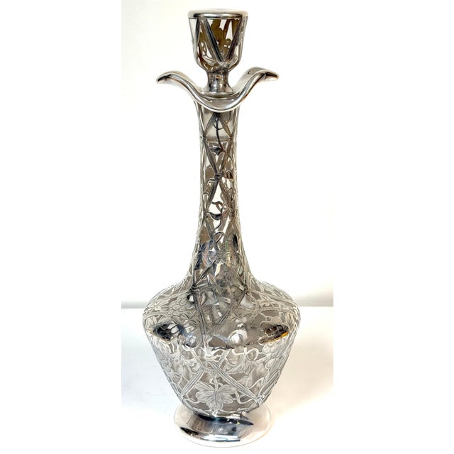 Metal Early 20th Century Large Art Nouveau Silver Overlay Grapevine Decanter , Alvin Silver Co. For Sale - Image 7 of 14