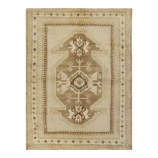 Hand-Knotted Vintage Turkish Kars Rug in a Beige-Brown, White Medallion Pattern For Sale