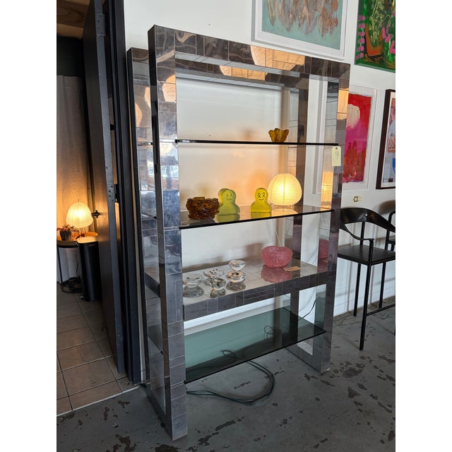 Chrome 1960’s Paul Evans Patchwork Chrome and Glass Etagere for Directional Furniture, Attributed For Sale - Image 8 of 12