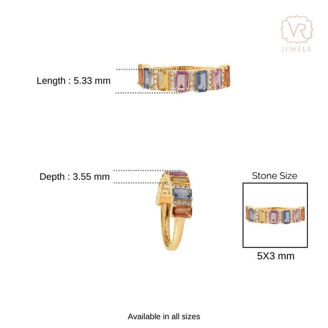 2.03 Carat Rainbow Sapphire & Diamond 14k Gold Band Ring Size 6.5 For Sale - Image 11 of 15
