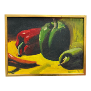 Vintage Still Life With Peppers Oil on Board Signed
