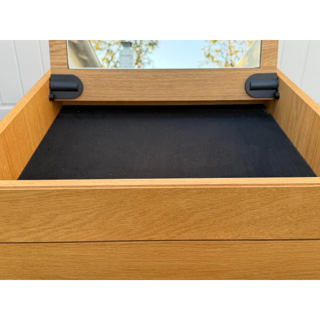 Contemporary Modern Tall Oak Dresser With Lift-Up Mirror For Sale - Image 4 of 12