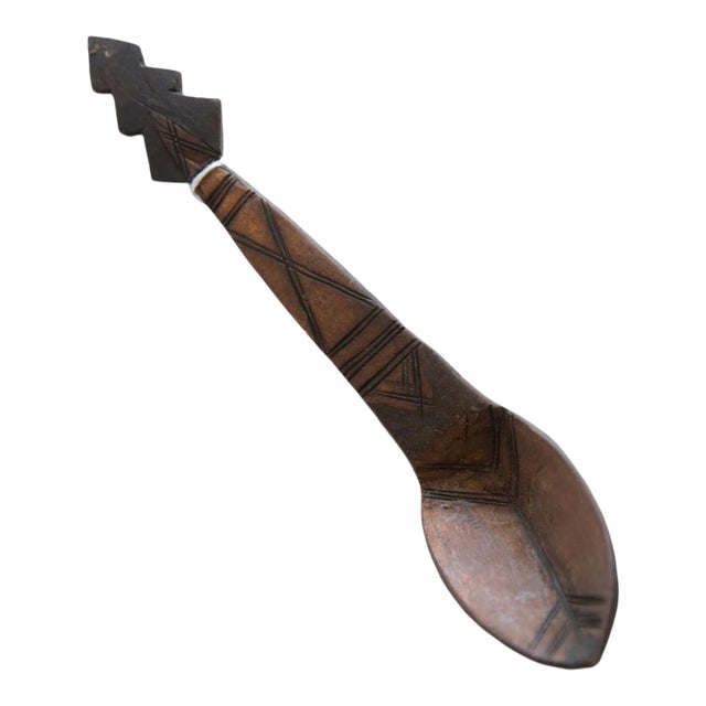 Vintage African Wooden Instrument Design Spoon For Sale