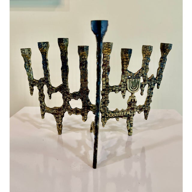 Mid Century Brutalist Brass Menorah For Sale - Image 4 of 12