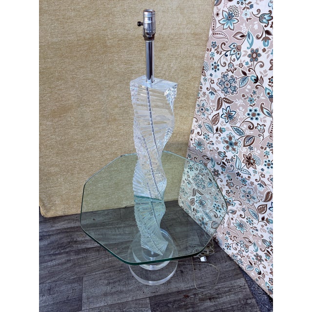 Stacked Lucite Blocks Spiral Floor Lamp in the Karl Springer. Style. Circa 1970s For Sale - Image 11 of 13