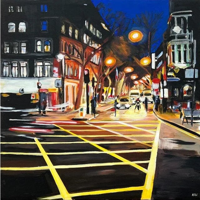 New Cross London City Street Scene at Night by British Urban Landscape Artist For Sale