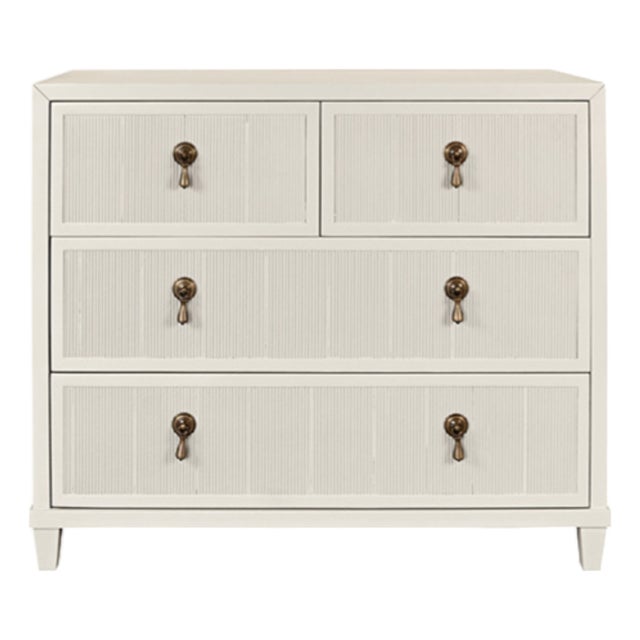 Matthew Izzo Home Pascal Antique White Matte Lacquer Three Drawer Chest With Brass Drawer Pulls For Sale