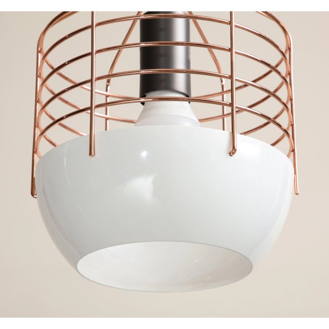 Metal Modern Industrial Style White and Copper Pendant Light by Roll & Hill For Sale - Image 7 of 11