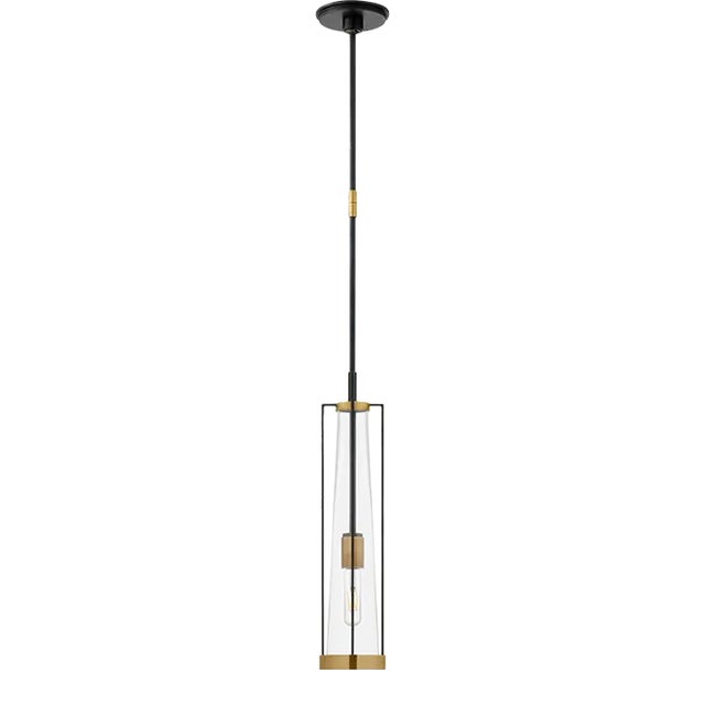 Thomas O'Brien for Visual Comfort Signature Calix Tall Pendant in Bronze & Brass with Clear Glass For Sale