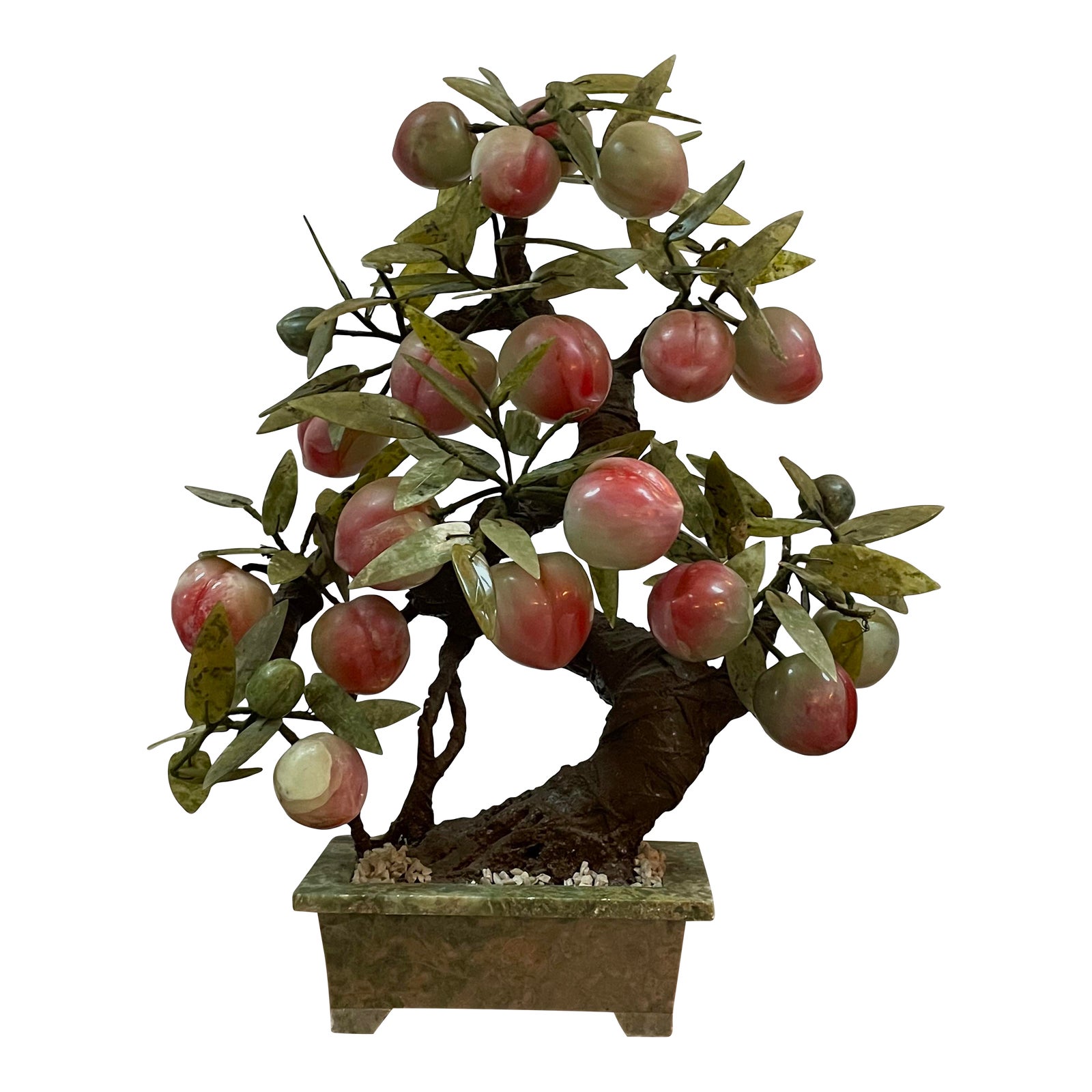 Mid 20th Century Vintage HandCarved Jade & Stone Bonsai Tree With 21 Peaches Chairish