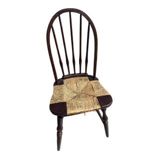 Vintage Windsor Style Chair With Hand-Woven Rush Seat For Sale