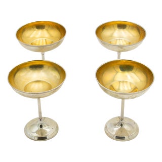 Plain Silver Champagne Glasses with Gold Interior, Set of 4 For Sale