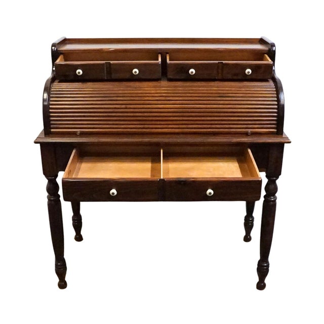 Ethan Allen Antiqued Pine Old Tavern Rustic Americana 40" Roll Top Desk 12-9513 For Sale - Image 9 of 16