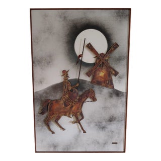 Vintage Brutalist Don Quixote Scene Mixed-Media Collage, Framed For Sale