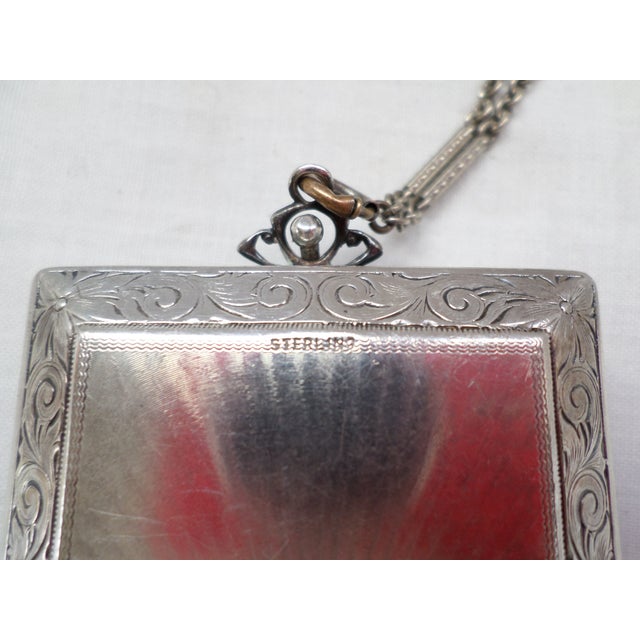 1920s Antique R & G Co Belais Guilloche 14k White Gold Front Sterling Compact For Sale - Image 4 of 12