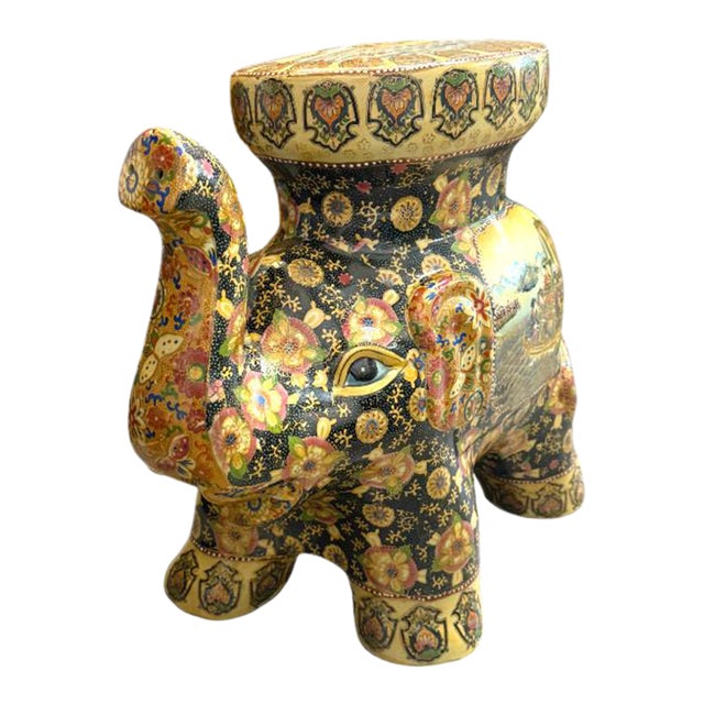 Vintage Satsuma Chinese Republic Period Elephant Garden Stool – 1970s For Sale