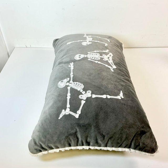 1990s Vintage Boho Chic Skelton Yoga Lumbar Decorative Halloween Pillow, Feather-Down For Sale - Image 9 of 15