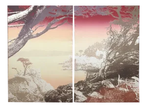 Diptych Limited Edition Etchings Landscape Trees by Paula Crane, Unframed Prints - Pair
