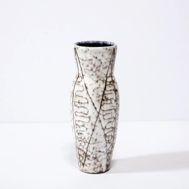 Mid-Century Modern Mid-Century Modernist White and Earth Toned Ceramic Vase With Leaf Motif For Sale - Image 3 of 11