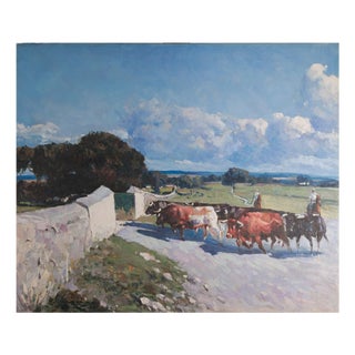Cattle Drive Beneath a Southern Sky, 1980s, Oil on Canvas For Sale