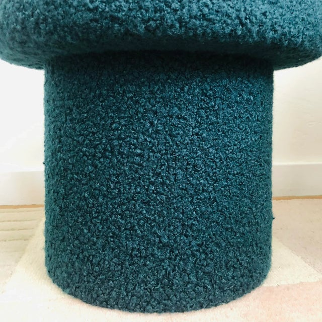 Mushroom Ottoman in Teal Boucle For Sale In San Francisco - Image 6 of 10