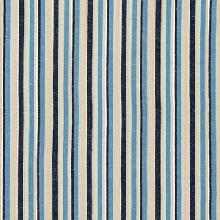 Sample - Schumacher Kiawah Stripe Fabric in Indigo For Sale