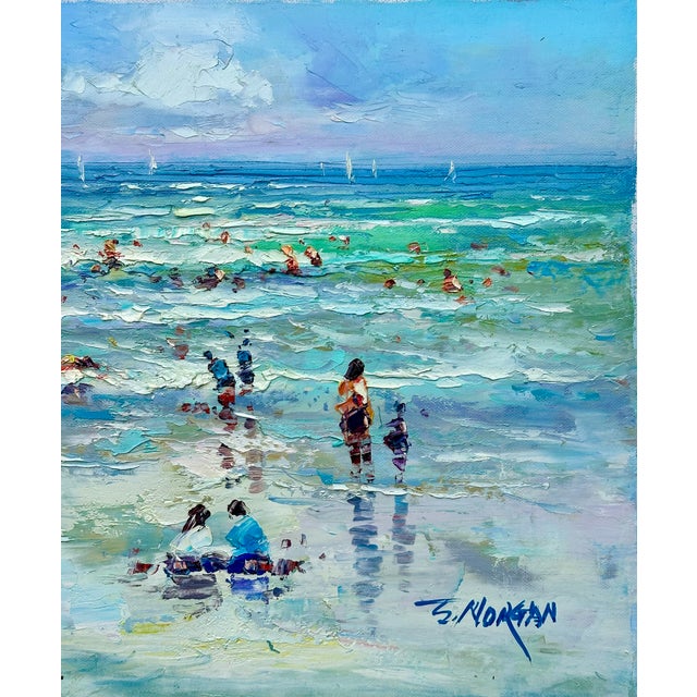 Modern Coastal Beach Seascape Sunset Oil Painting on Canvas, Unstretched, by J. Morgan For Sale - Image 4 of 5