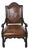 Ferguson Copeland European Country Carved Wood & Leather Crest Armchair For Sale