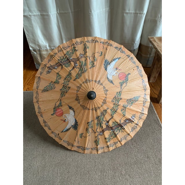 Late 19th Century Antique Japanese Antique Painted Paper Parasol For Sale - Image 5 of 13