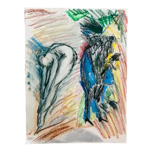 Original French Oil Pastel Study Nude Abstract Composition 9x12 on Paper by Erik Sulander