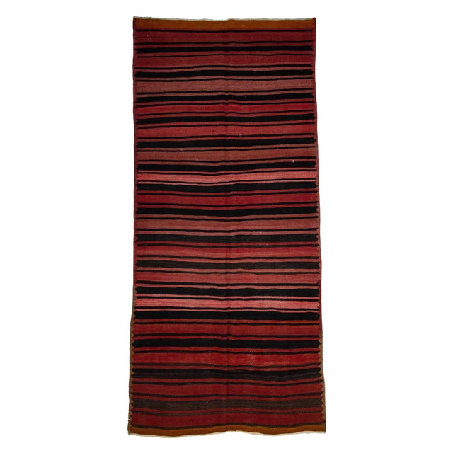 Vintage Striped Wool Kilim Rug-5′ × 11′ For Sale