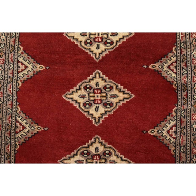 Bokhara Jaldar Rug 3′ X 4’11” Red Wool Tribal Hand-Knortted Oriental Carpet For Sale In Philadelphia - Image 6 of 10