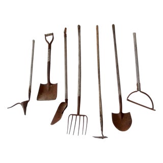 Antique Primitive Garden Tool Collection - 7 Piece For Sale