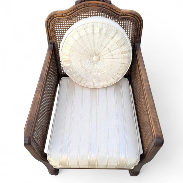 Late 20th Century French Provincial Cane Armchair With Striped Upholstery For Sale - Image 14 of 14