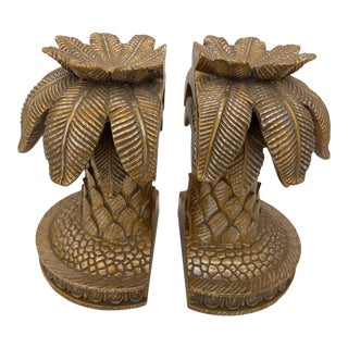 Palm Beach Gold/Silver Resin Palm Tree Bookends For Sale